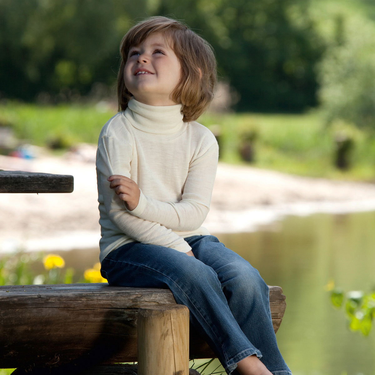 Engel Natur Kinder Rolli Uni Langarm Wolle Seide