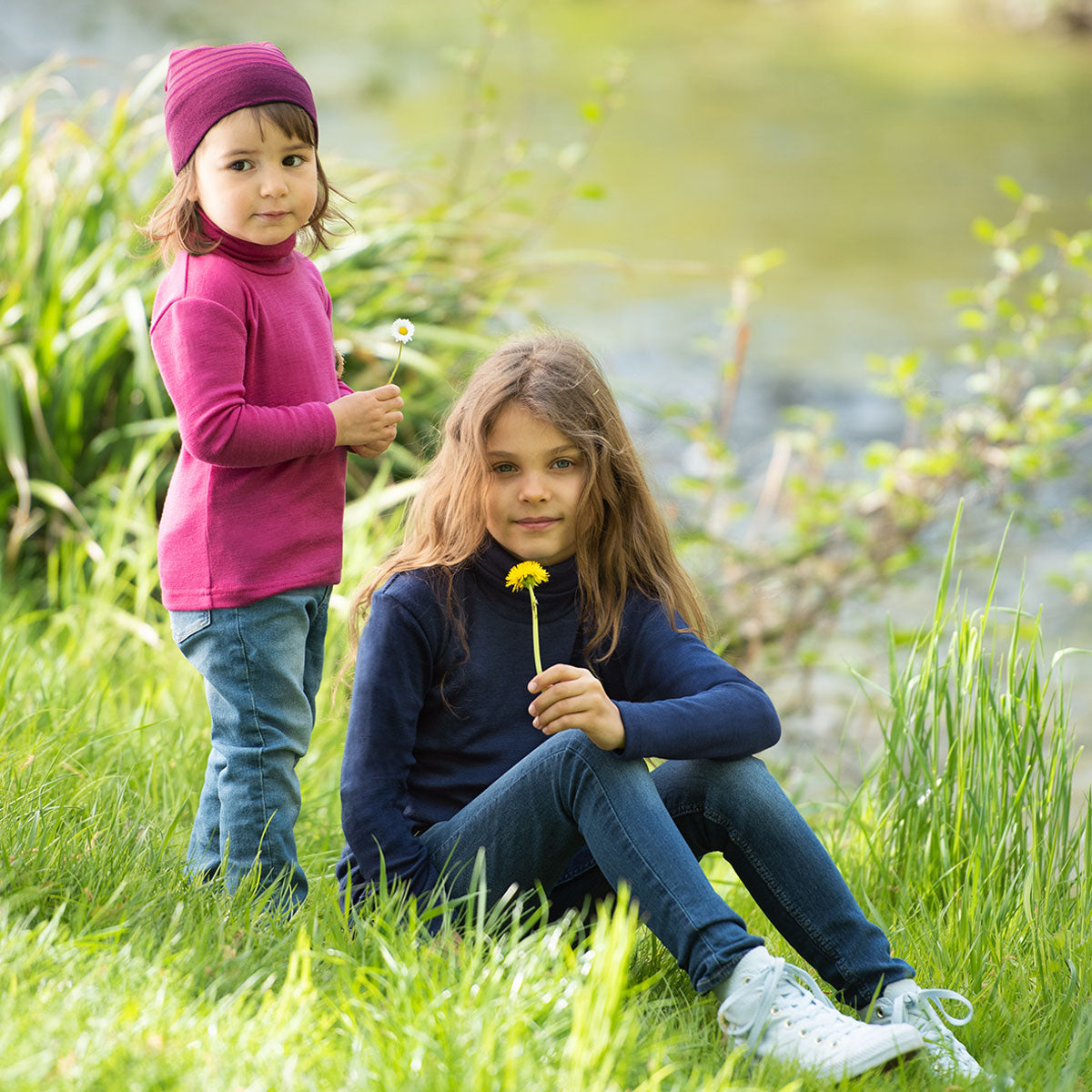 Engel Natur Kinder Rolli Uni Langarm Wolle Seide