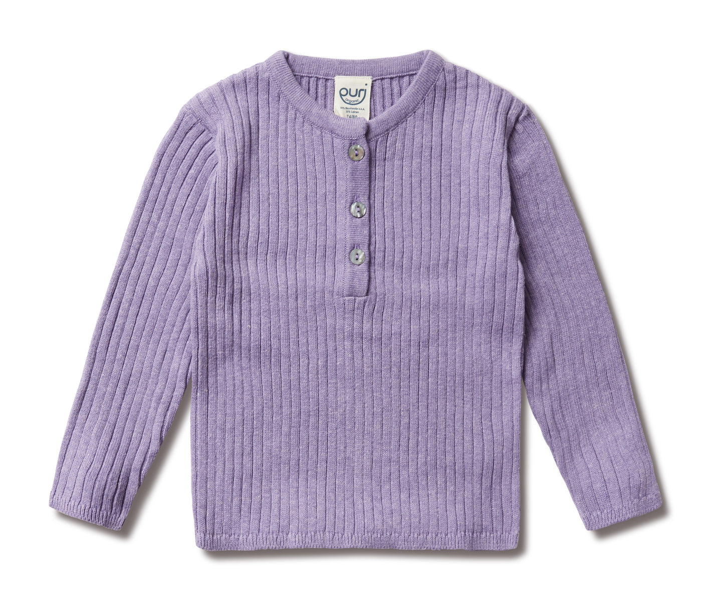 Puri Organic Klein Kinder Henley Rippe Bio Baumwolle Leinen