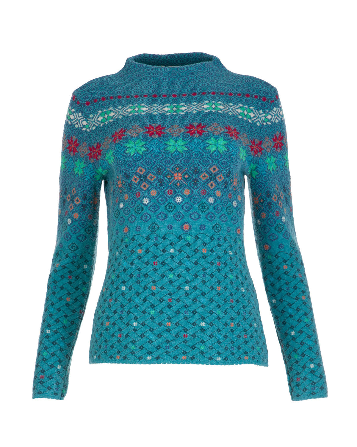 Dunque Damen Jacquard Pullover erhöhte Kragen Wolle Bio Baumwolle