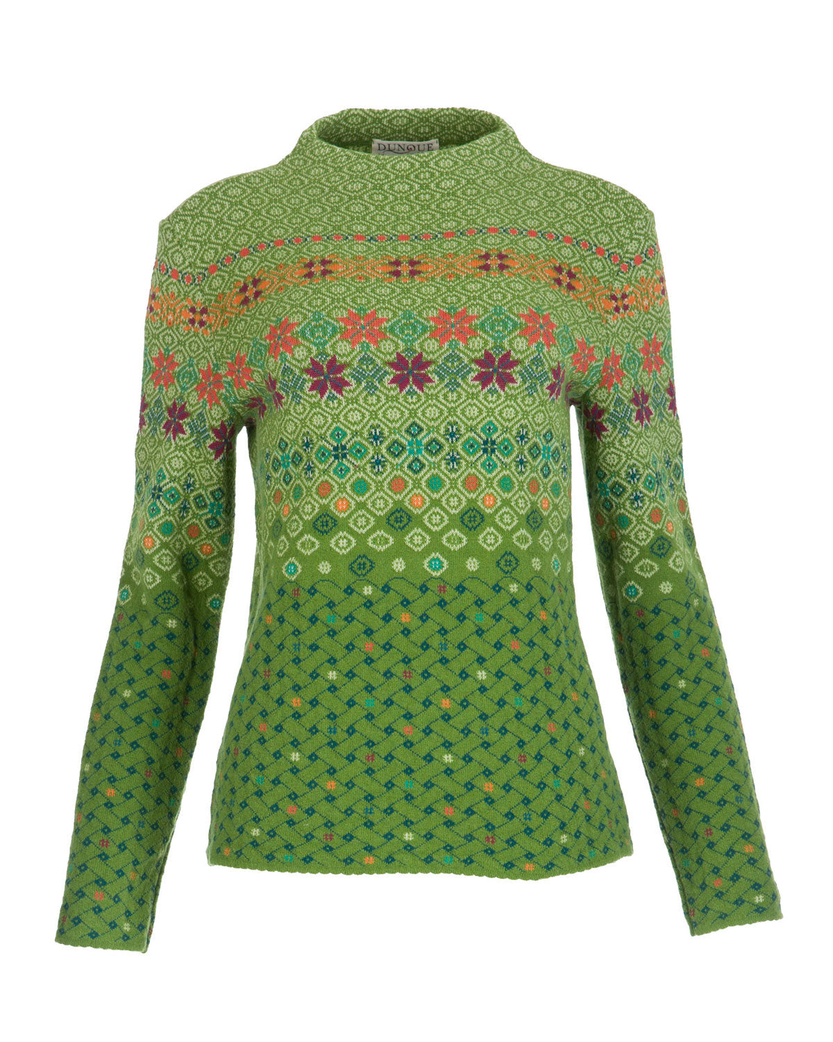 Dunque Damen Jacquard Pullover erhöhte Kragen Wolle Bio Baumwolle