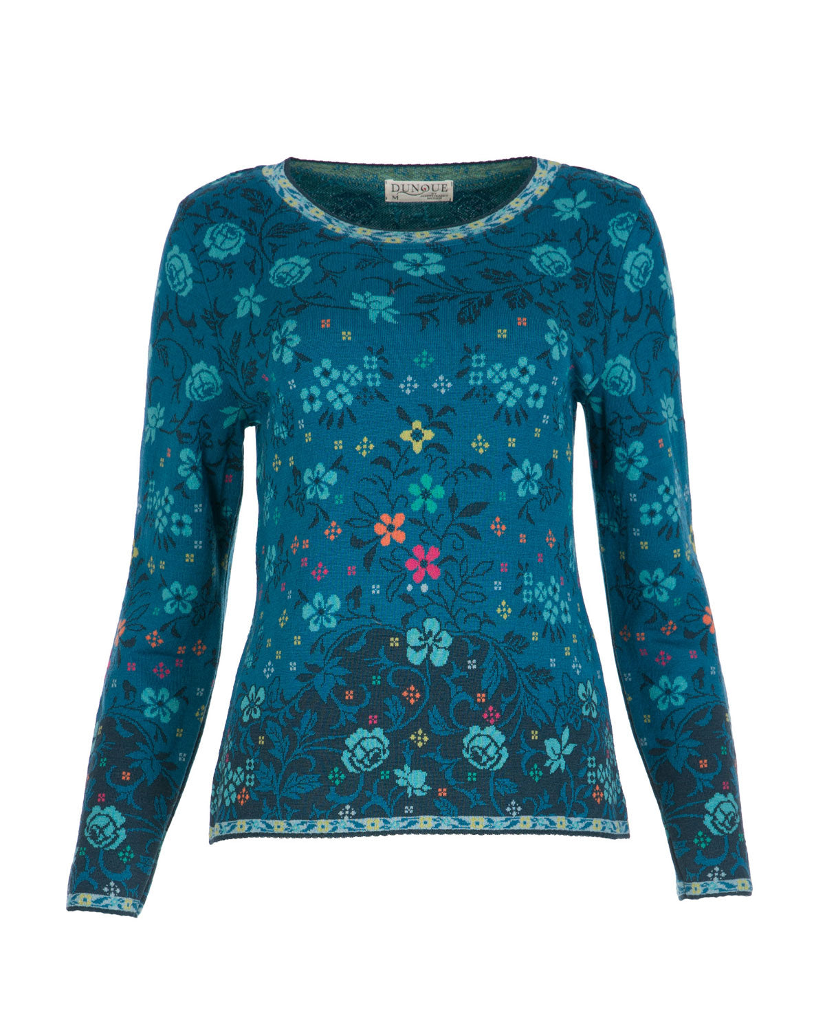 Dunque Damen Jacquard Pulli flowers kbT-Merinowolle Bio Baumwolle