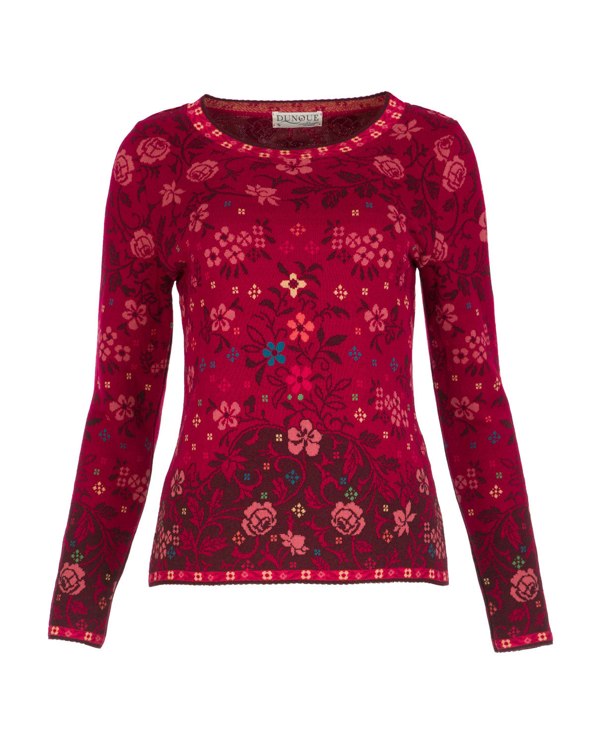 Dunque Damen Jacquard Pulli flowers kbT-Merinowolle Bio Baumwolle