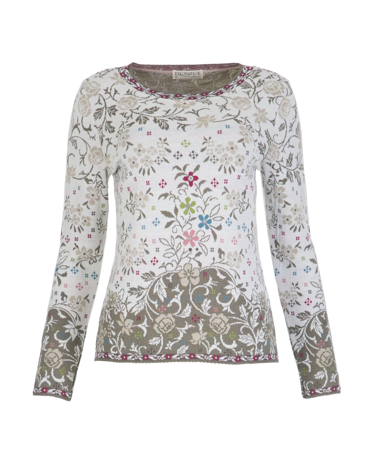 Dunque Damen Jacquard Pulli flowers kbT-Merinowolle Bio Baumwolle