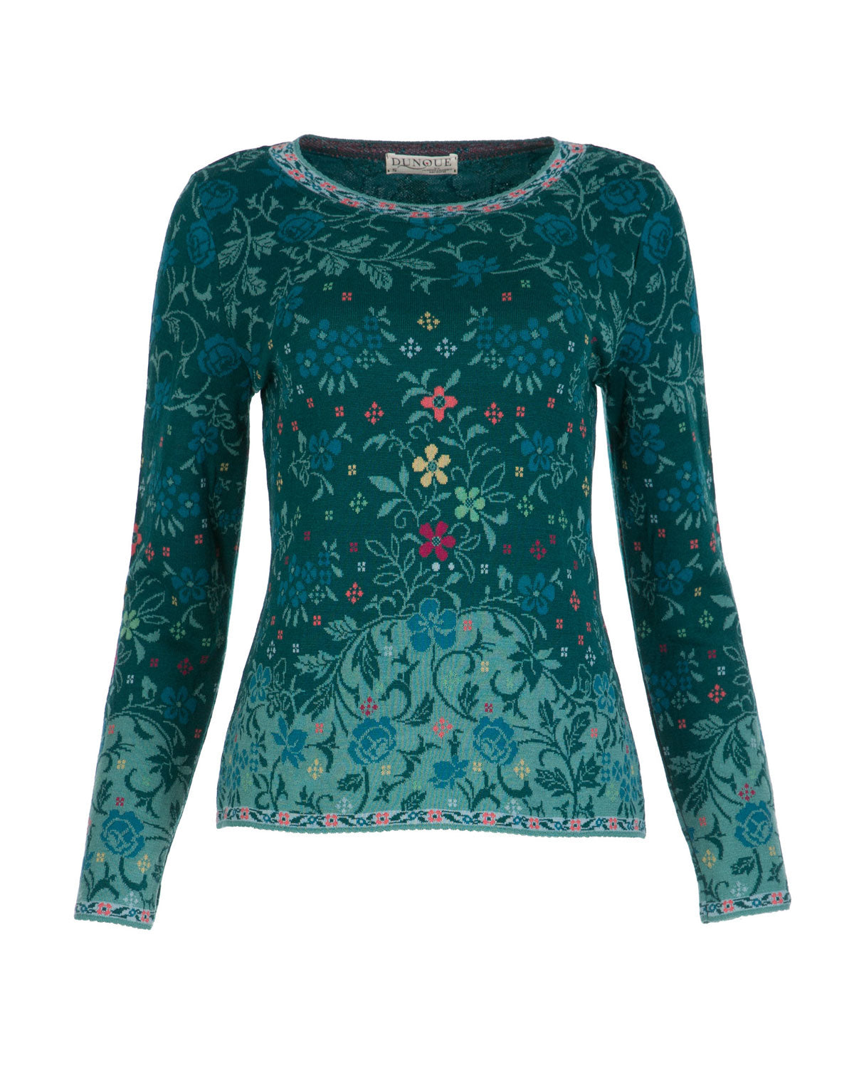 Dunque Damen Jacquard Pulli flowers kbT-Merinowolle Bio Baumwolle