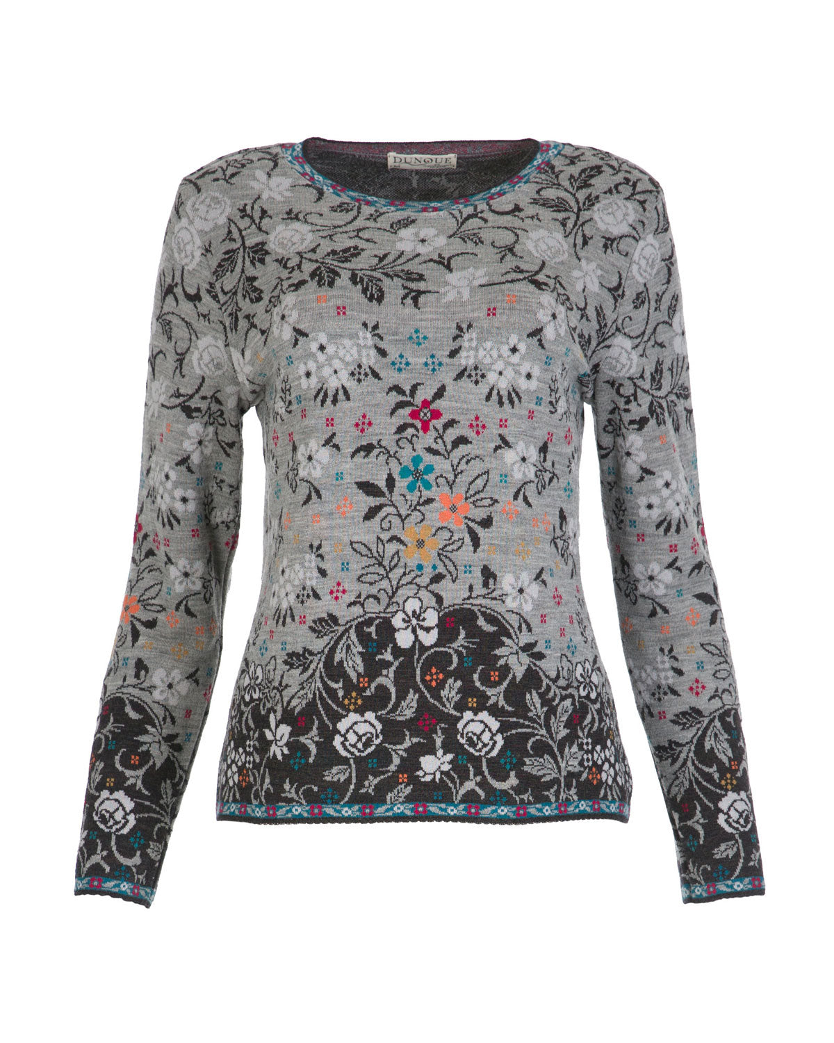 Dunque Damen Jacquard Pulli flowers kbT-Merinowolle Bio Baumwolle