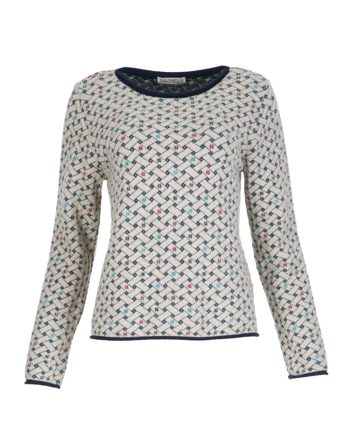 Dunque Damen Jacquard Pullover kurz Bio Baumwolle Wolle